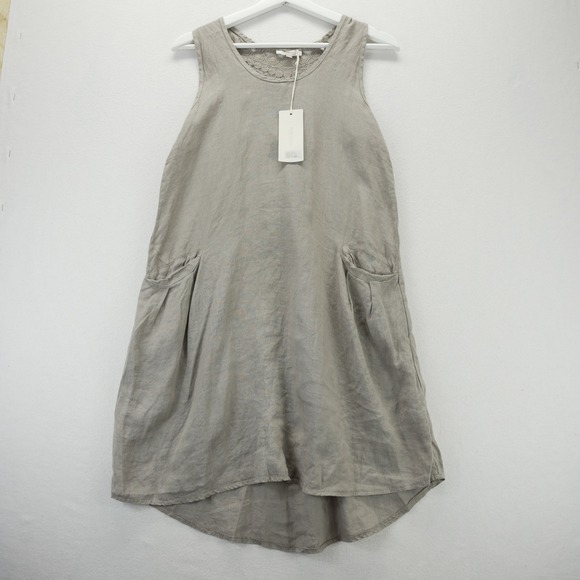 Bellambi Dresses & Skirts - Bellambra Italy Linen Crochet Lace Shift Dress Tan Beige Sleeveless NWT Small